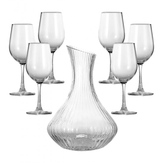 Jogo 7 Peças Decanter 1,7 Litros Com 6 Tacas 315ml Em Vidro